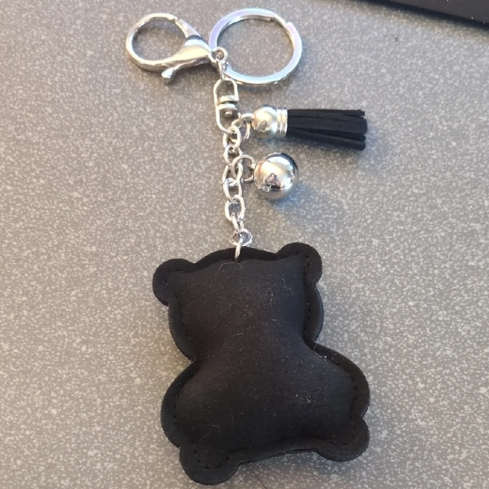 Panda Keychain Or Bag Charm, Silver with Black And White Rhinestones